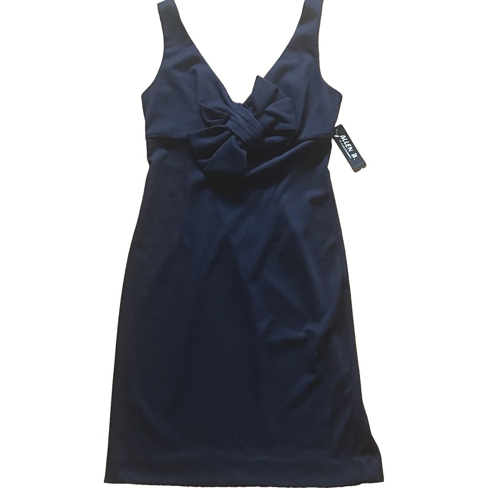 NWT Allen B by Allen Schwartz XS Black Cocktail Dress Twist Bow V Neck‎